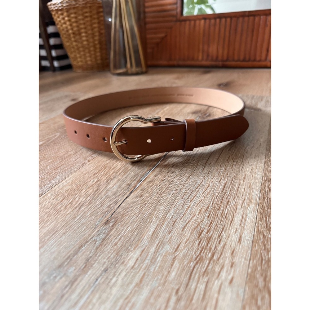 Cole Haan Womens Genuine Leather Belt Cognac Brown Gold Buckle XS 13CW020004-251